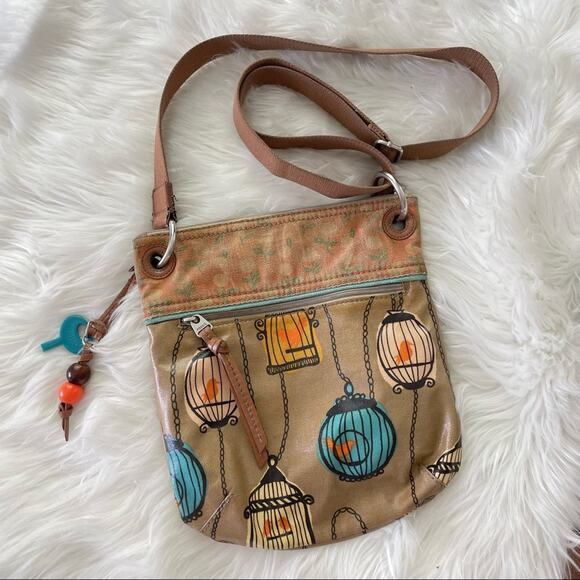 Fossil Key Per Vinyl Canvas Crossbody Pochette Shoulder Bag Messenger Pouch Bird - Picture 1 of 7